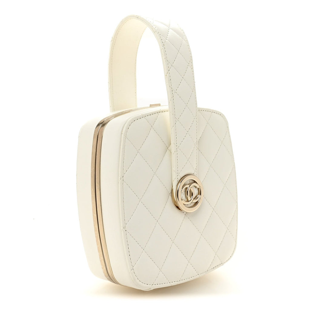 Lambskin Minaudiere Vanity With Handle White