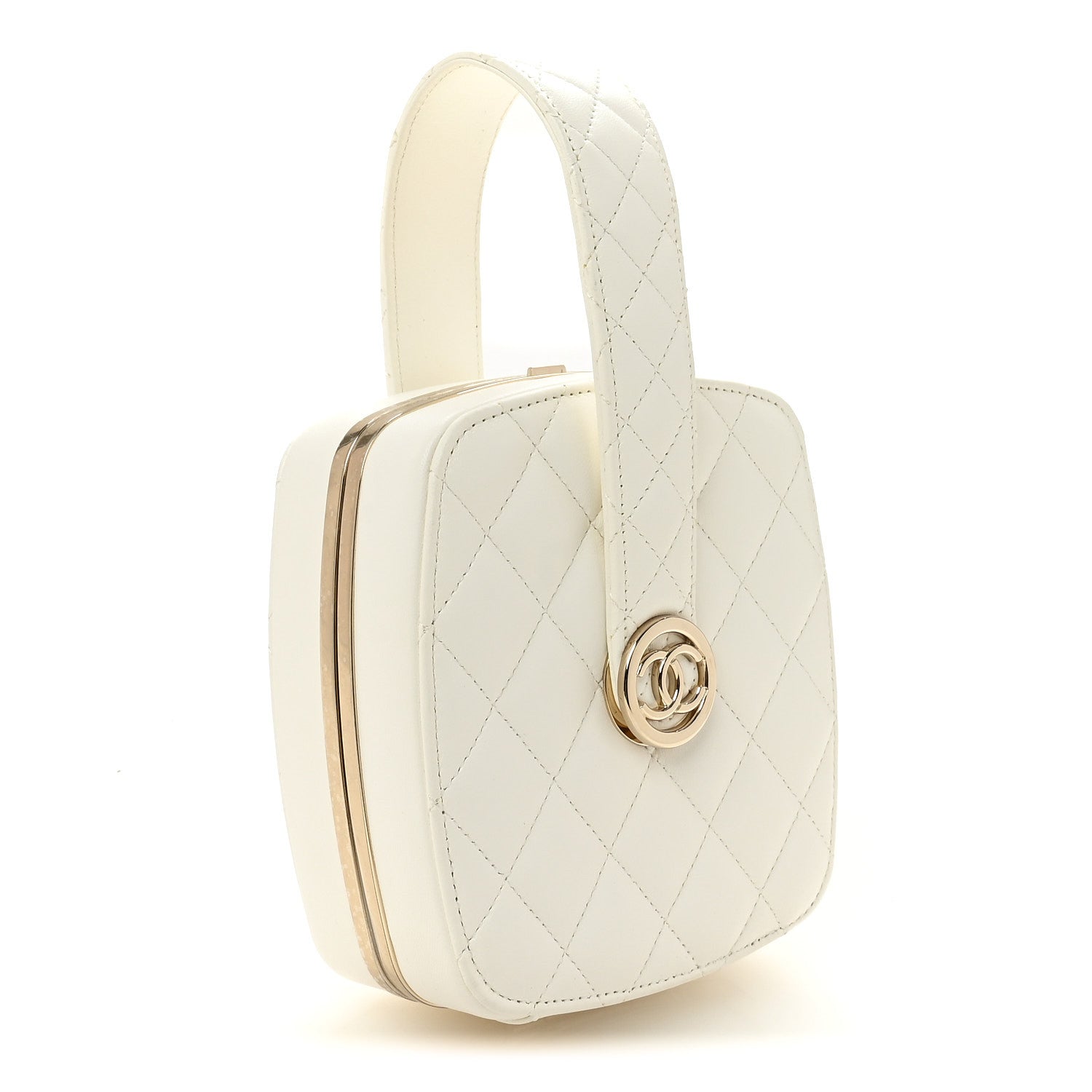 Lambskin Minaudiere Vanity With Handle White
