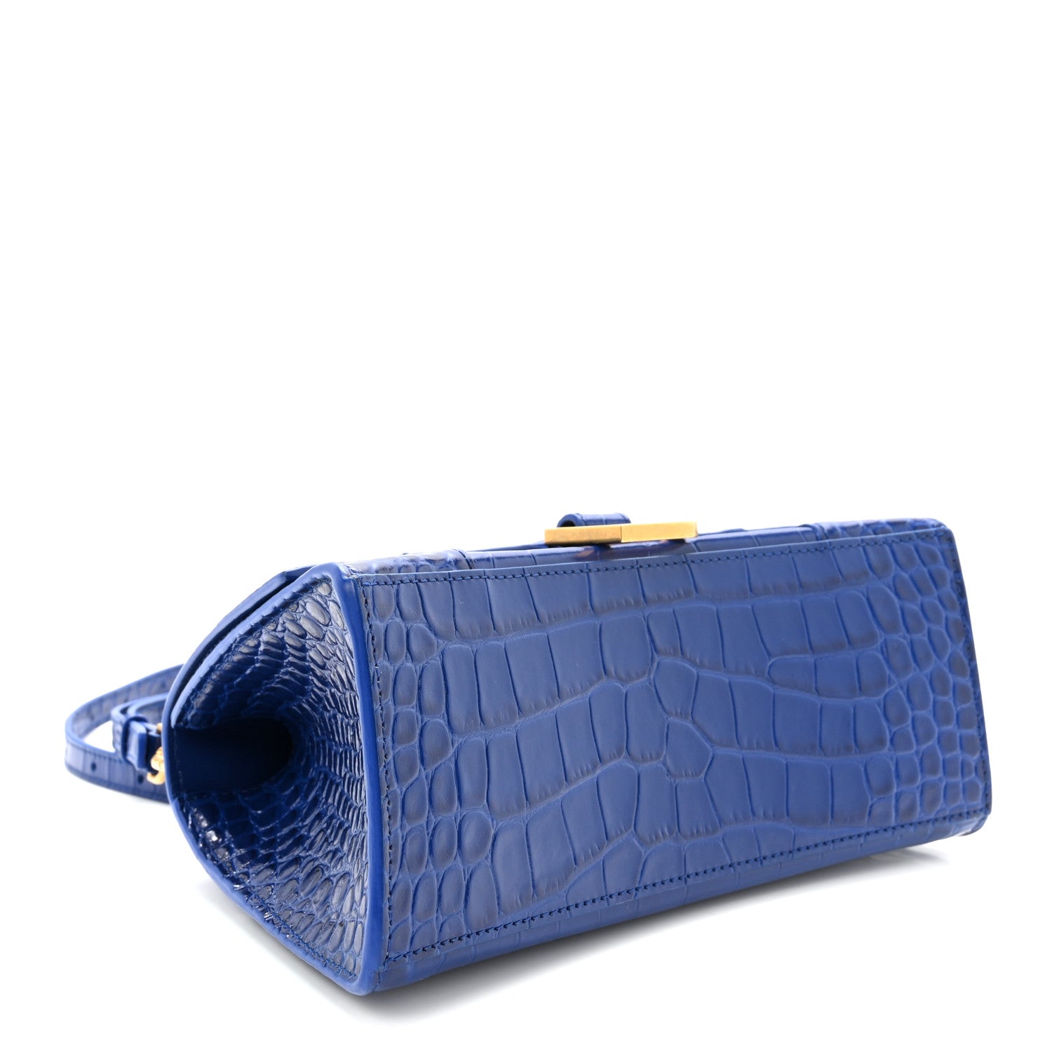 Shiny Calfskin Crocodile Embossed Small Hourglass Top Handle Bag Indigo
