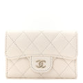 Caviar Quilted Flap Card Holder Wallet White