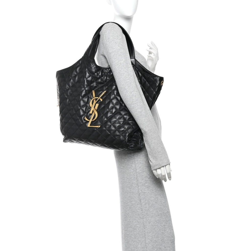 Lambskin Quilted Maxi Icare Shopping Tote Black