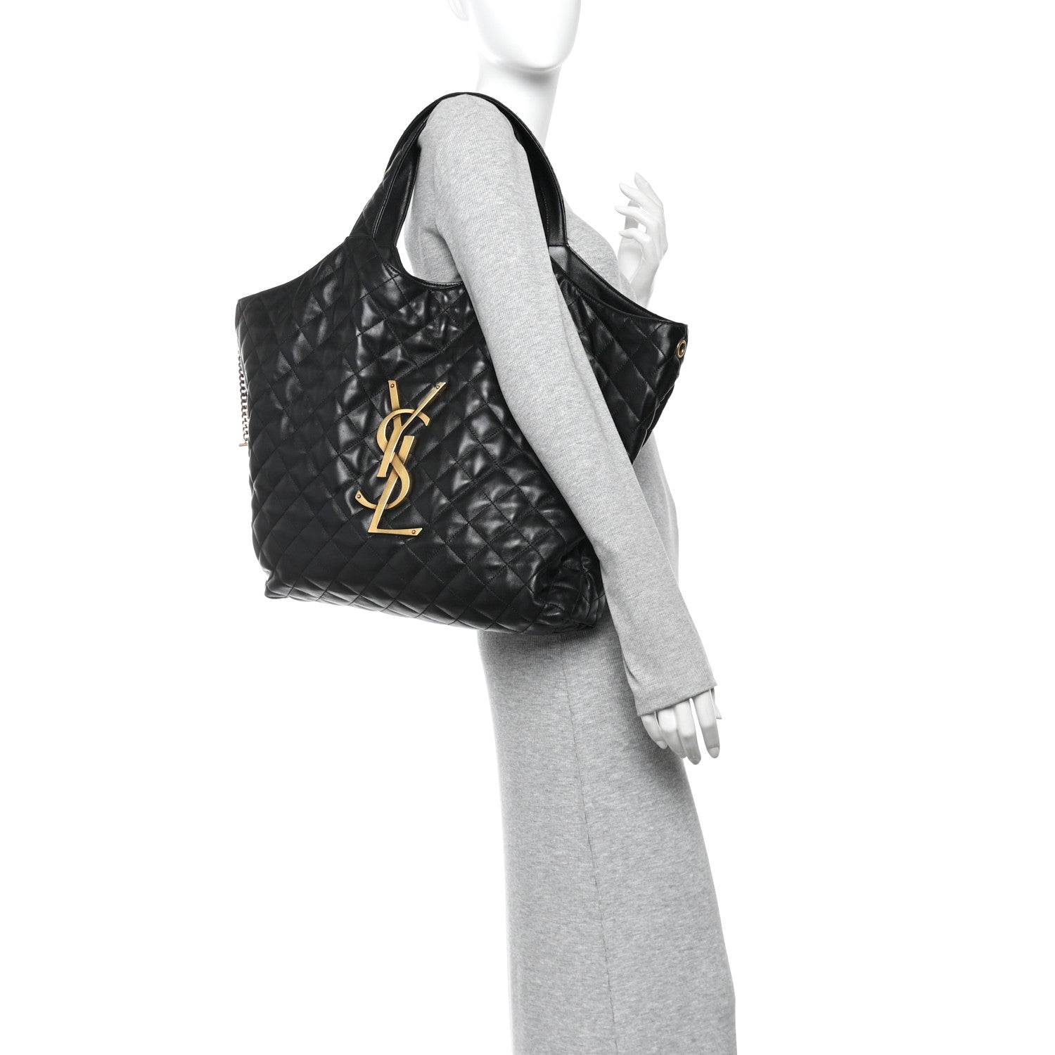 Lambskin Quilted Maxi Icare Shopping Tote Black