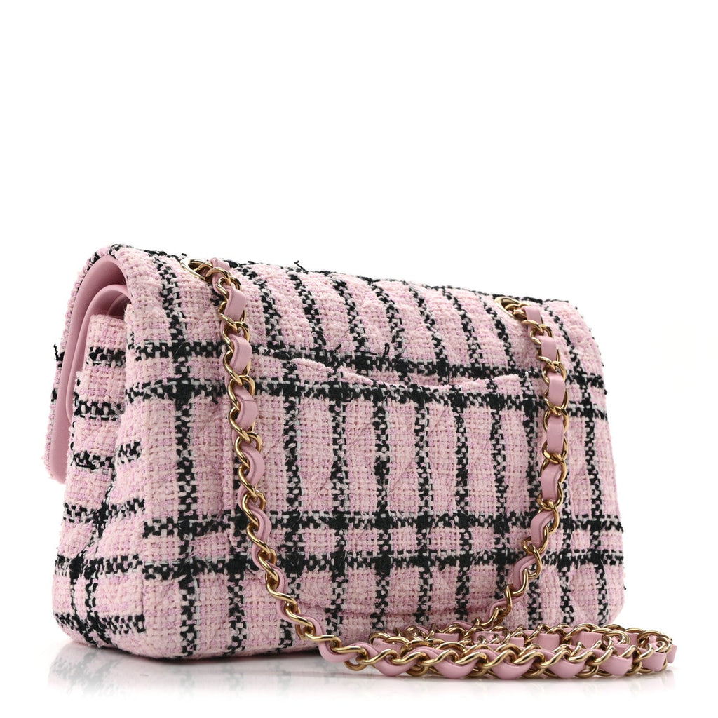 Tweed Quilted Small Double Flap Pink Black