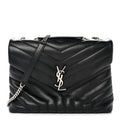 Calfskin Y Quilted Monogram Medium Loulou Chain Satchel Black
