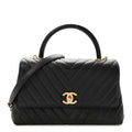 Caviar Chevron Quilted Small Coco Handle Flap Black