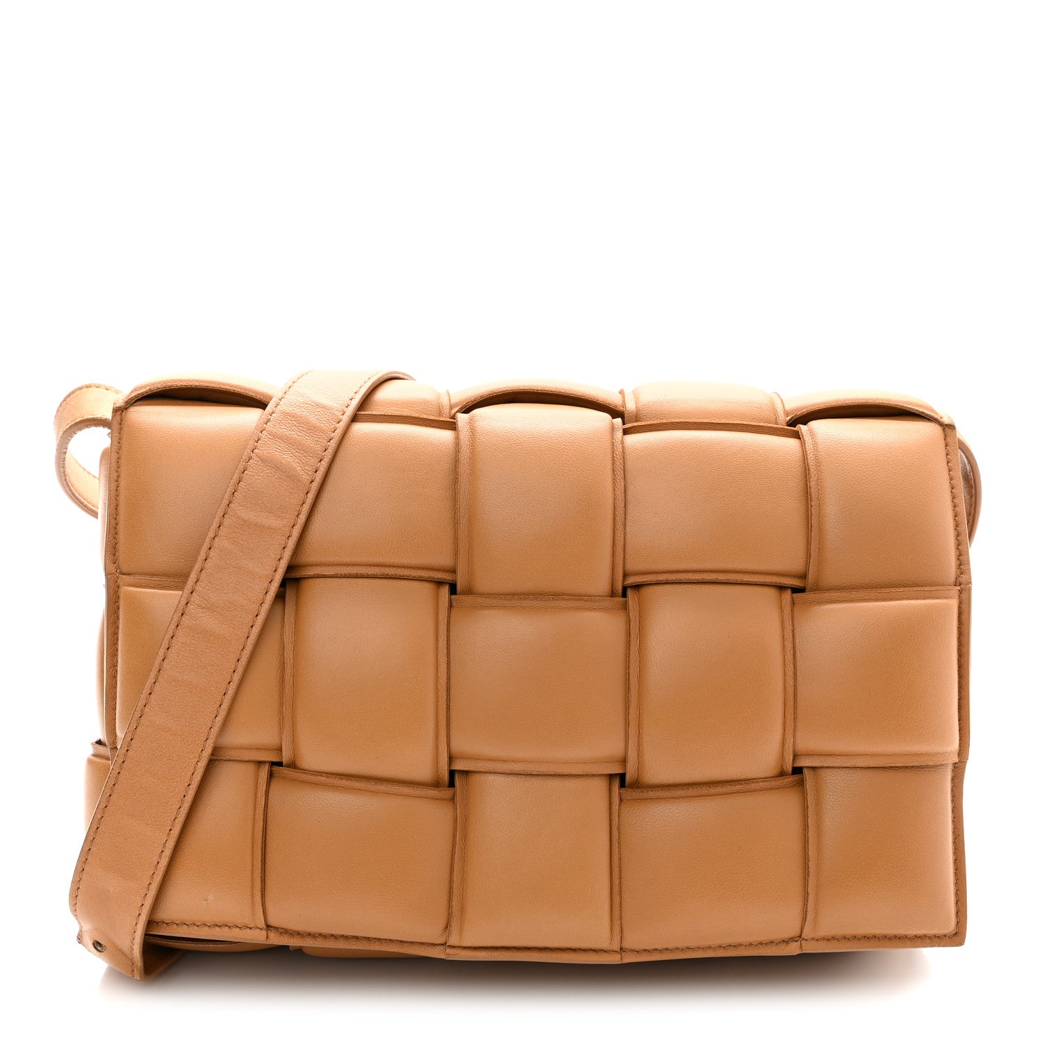 Nappa Maxi Intrecciato Padded Cassette Crossbody Bag Caramel