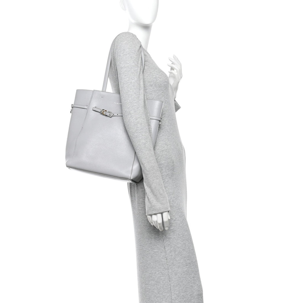 Calfskin Voyou Small North South Tote  Light Grey