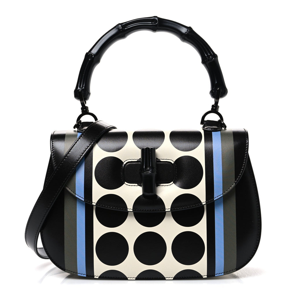 Calfskin Geometric Print Medium Bamboo 1947 Top Handle Bag Black Multicolor