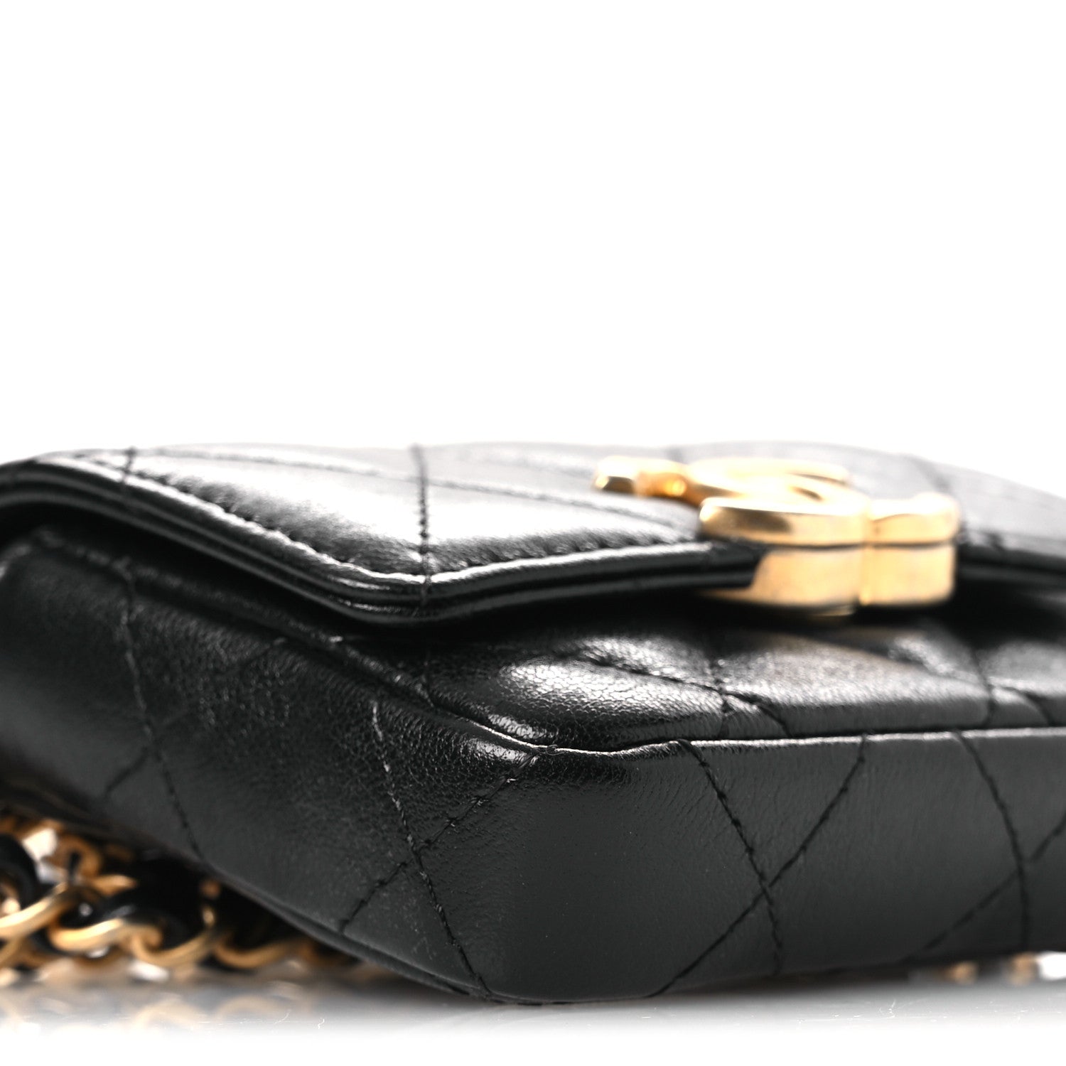 Lambskin Quilted Flap Chain Belt Bag Black