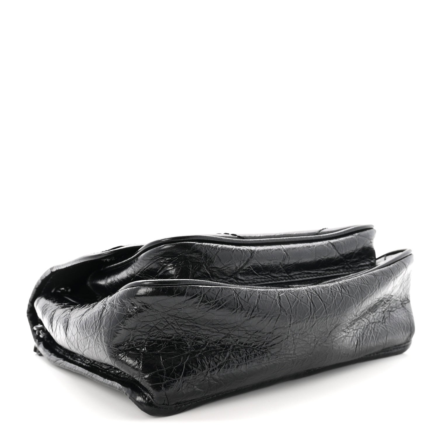 Crinkled Calfskin Matelasse Monogram Baby Niki Chain Satchel Black