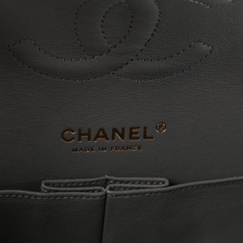 Caviar Quilted Medium Double Flap Grey