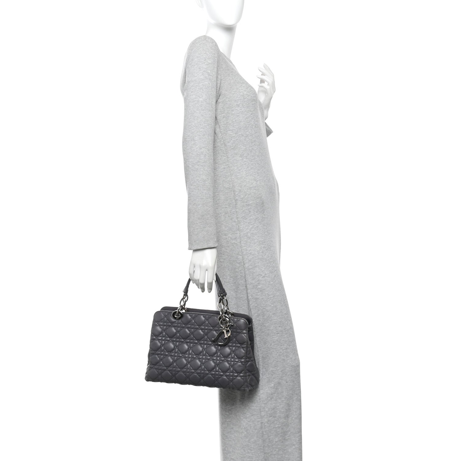 Lambskin Cannage Small Dior Soft Zipped Shopping Tote Grey