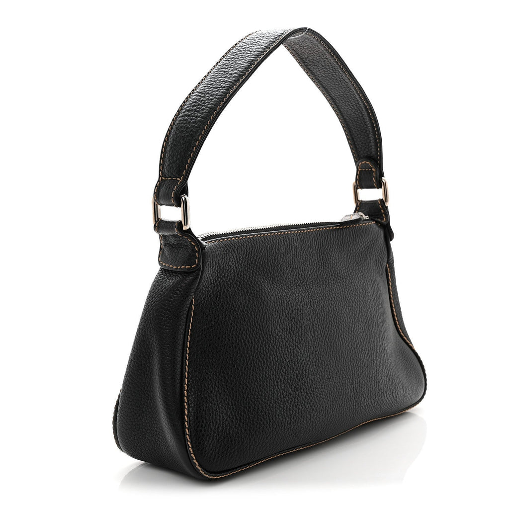 Grained Calfskin Tassel Shoulder Bag Black