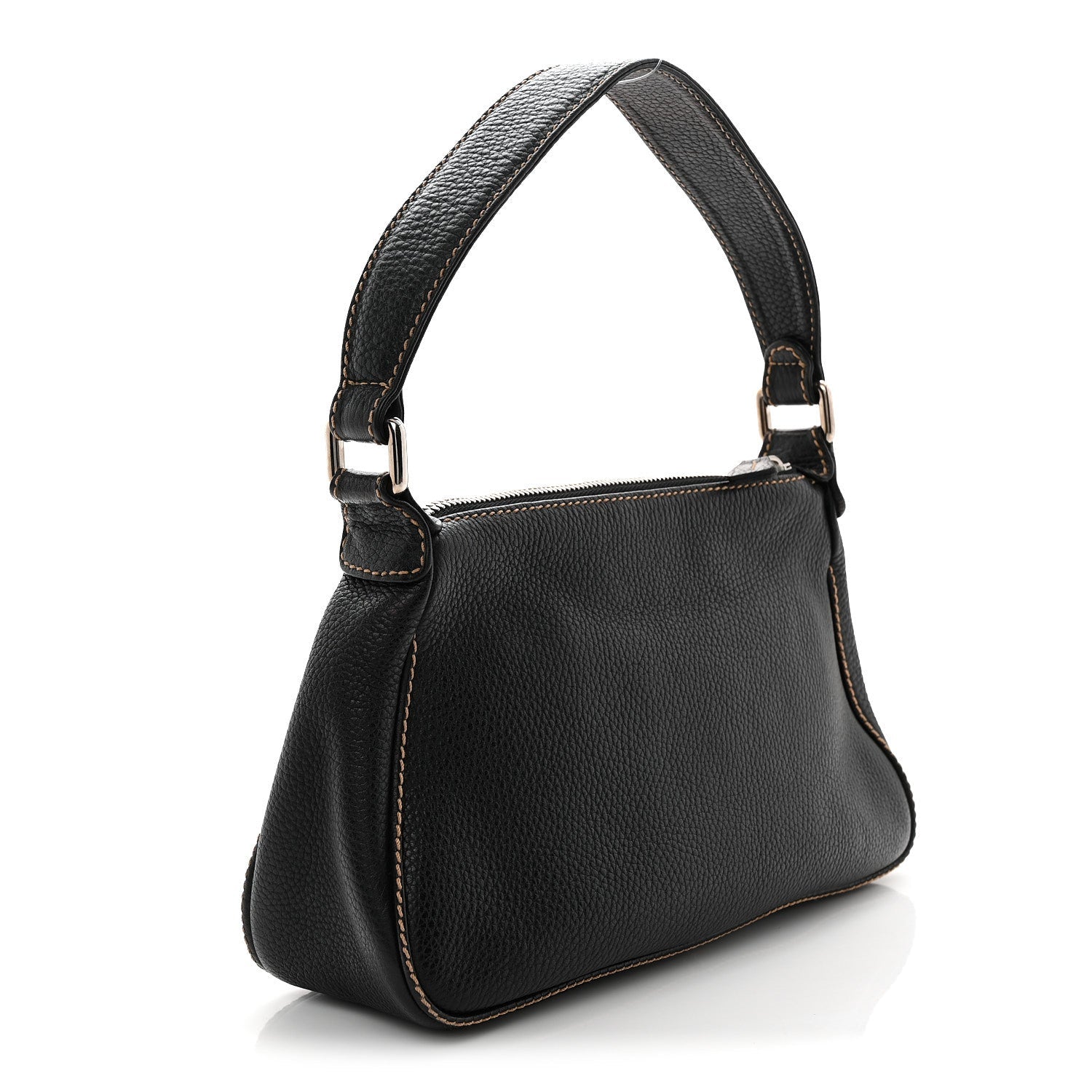 Grained Calfskin Tassel Shoulder Bag Black