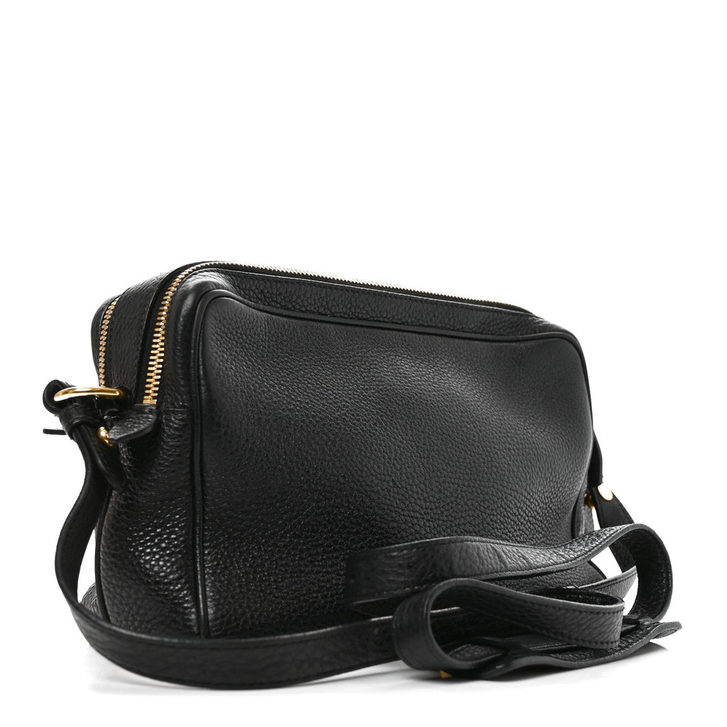 Vitello Daino Medium Double Zip Shoulder Bag Black