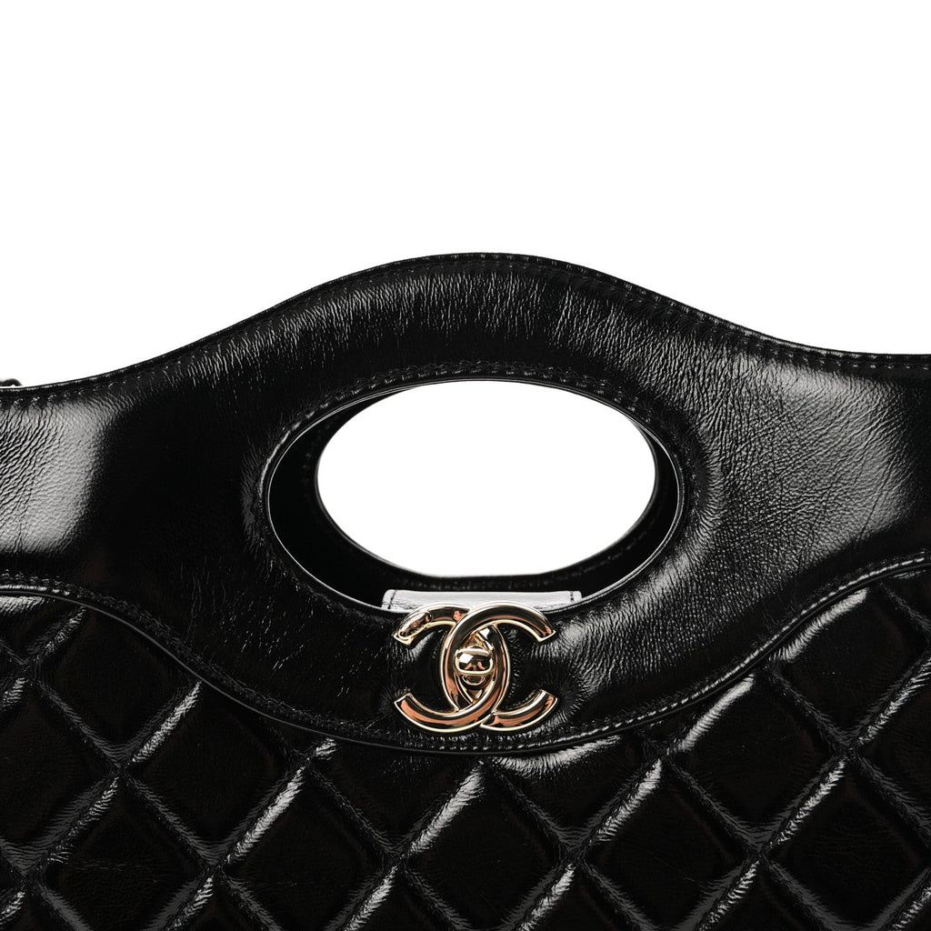 Shiny Lambskin Quilted Large 31 Shopping Bag Black