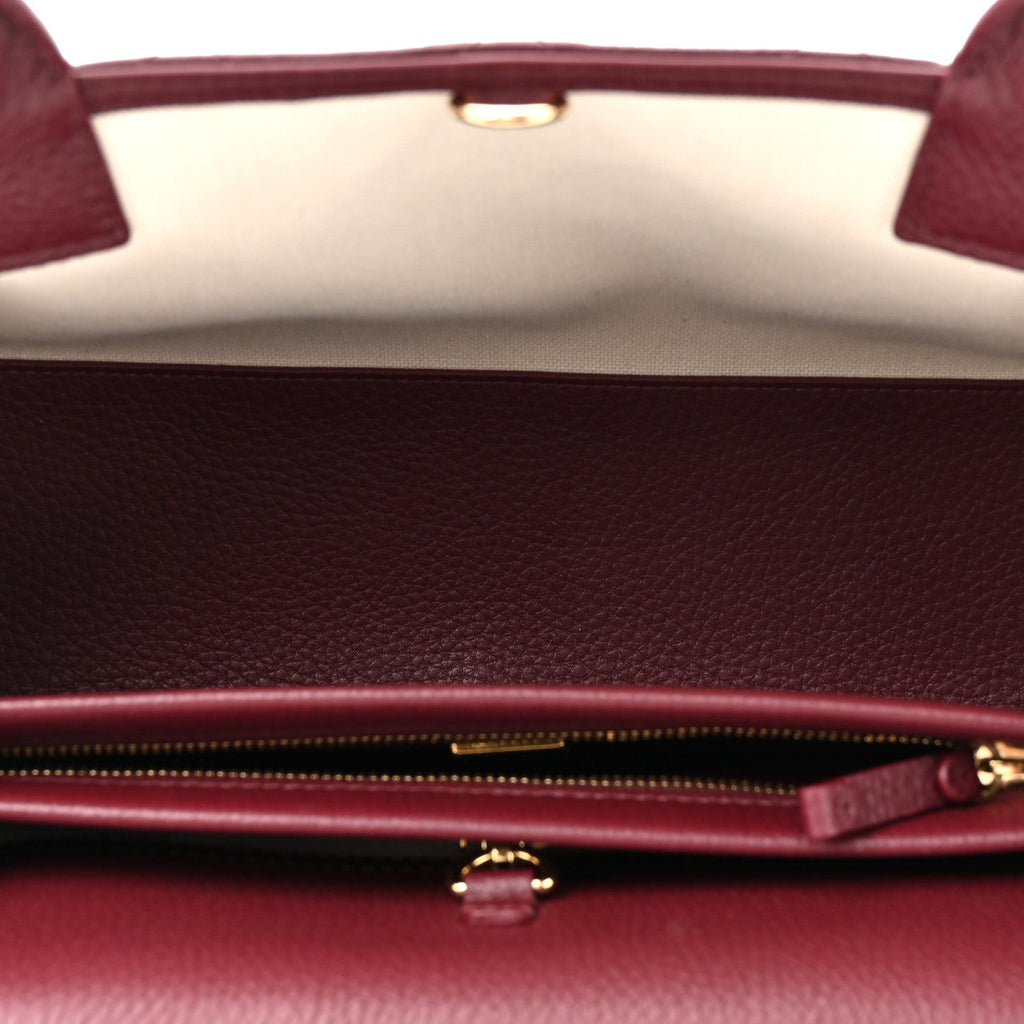 Grained Calfskin Stitched Urban Essentials Small Shopping Bag Burgundy