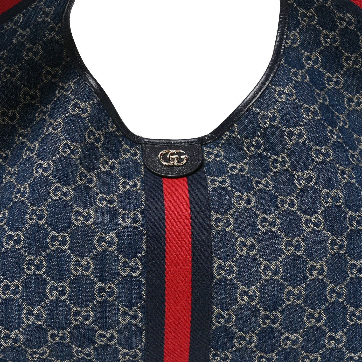 Denim GG Monogram Web Large Giglio Tote Blue
