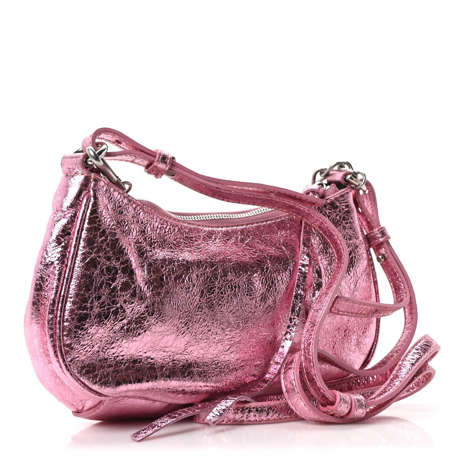 Metallic Agneau Arena Crystal Le Cagole Mini Purse With Chain Met Pink