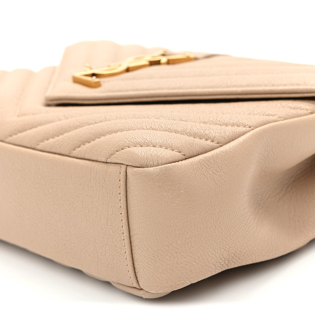 Sheepskin Matelasse Chevron Monogram Medium College Bag Dark Beige