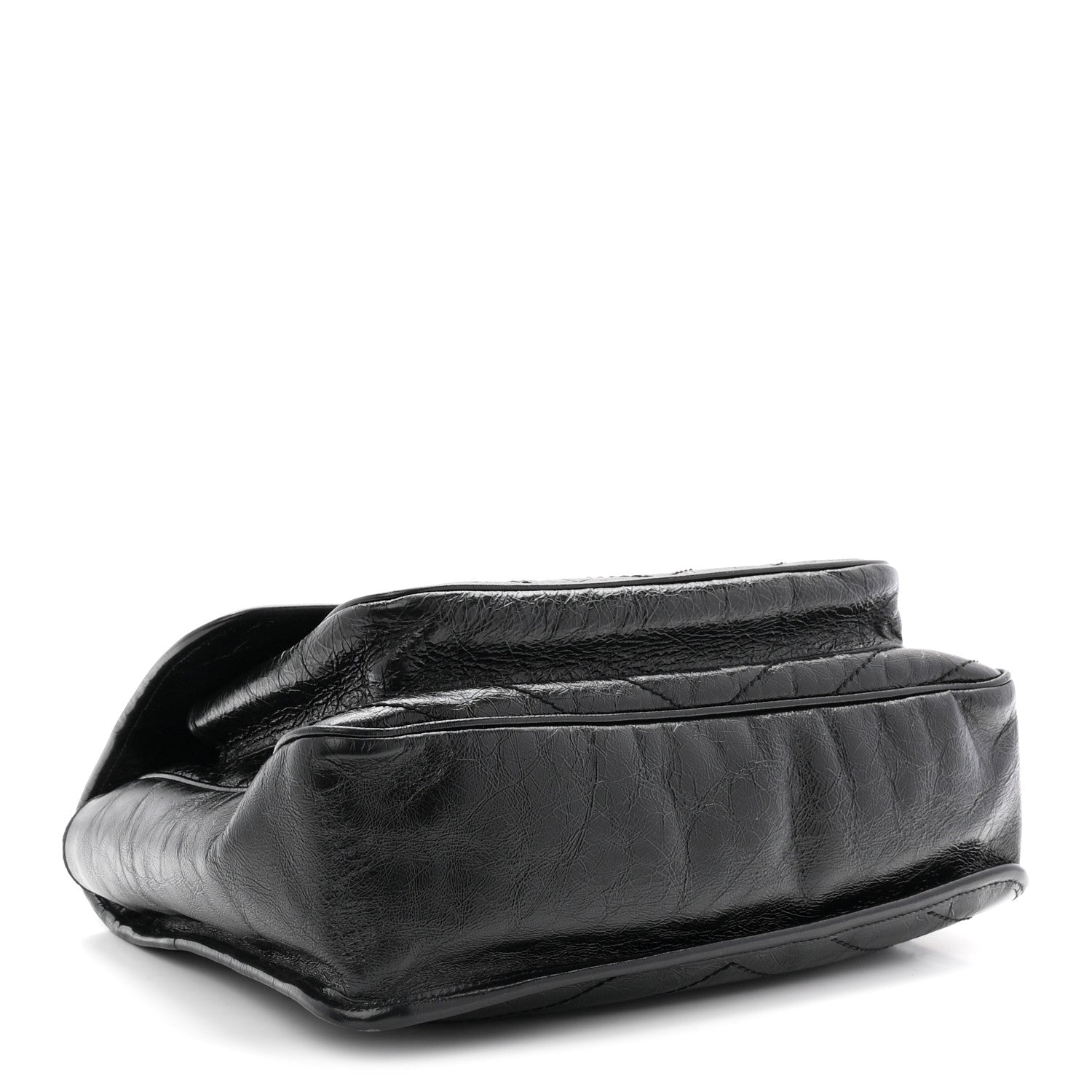 Crinkled Calfskin Matelasse Monogram Large Niki Chain Satchel Black
