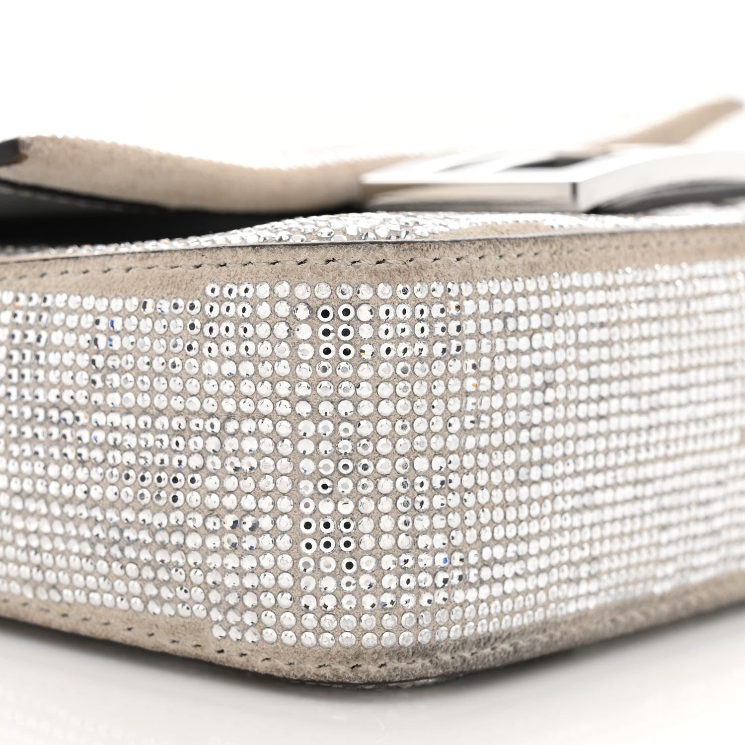 Crystal Vitello Laminato FF Mini Baguette Crystal Argento