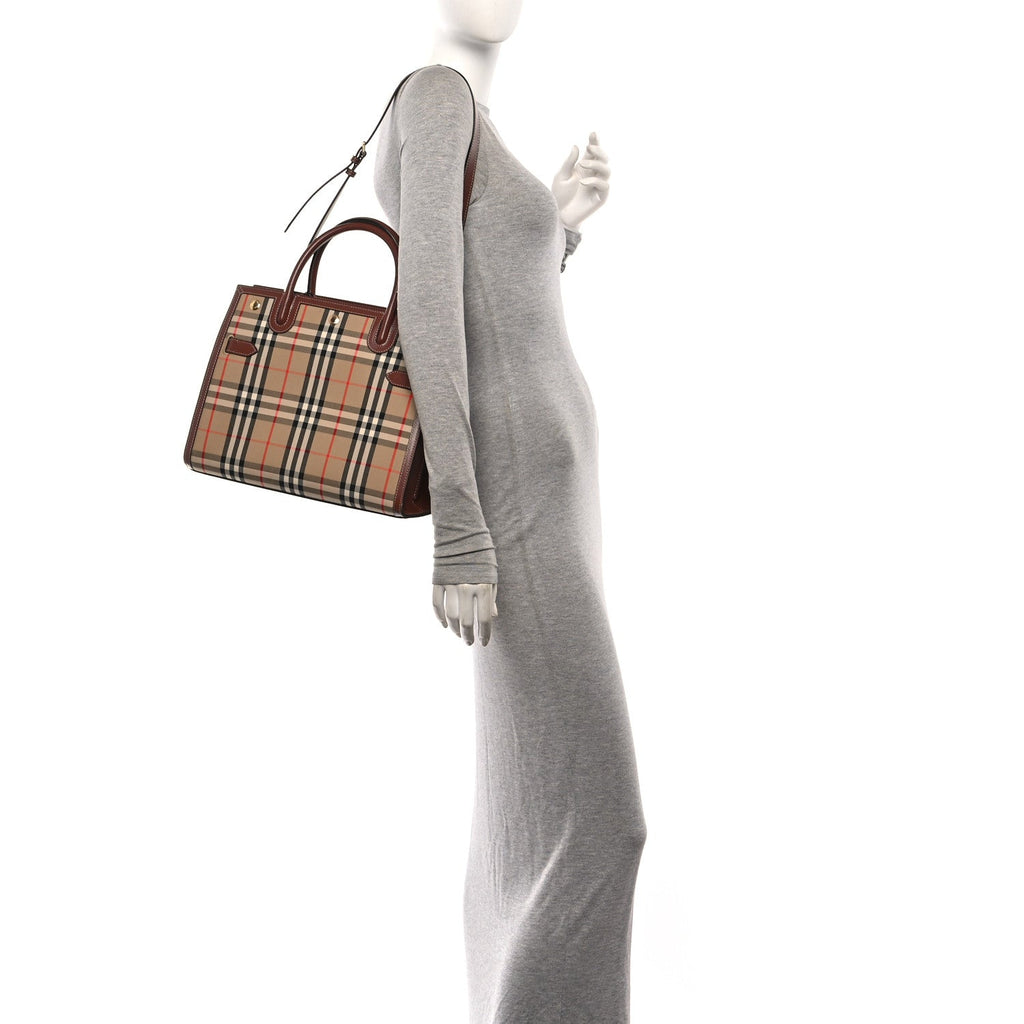 Calfskin Vintage Check Two Handle Title Bag Archive Beige