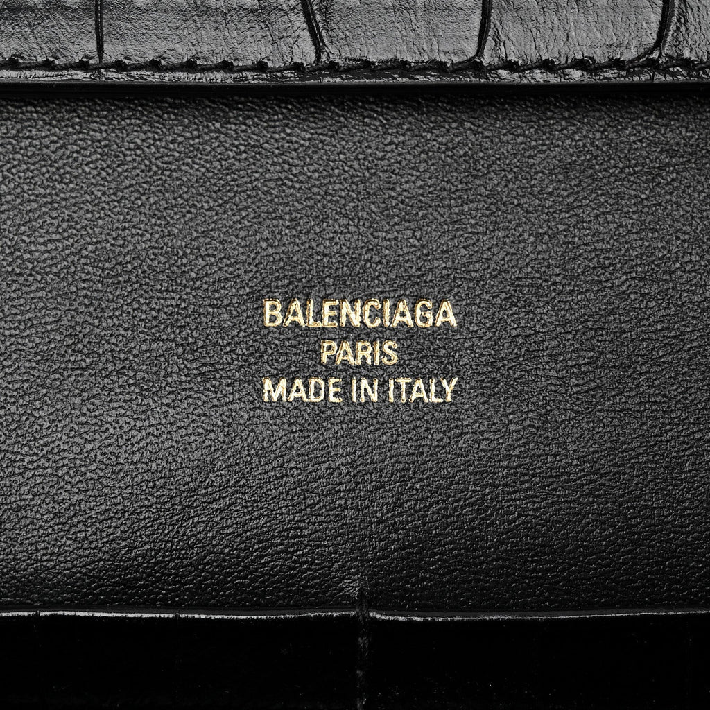Crocodile Embossed Small Bel Air Clutch On Strap Black