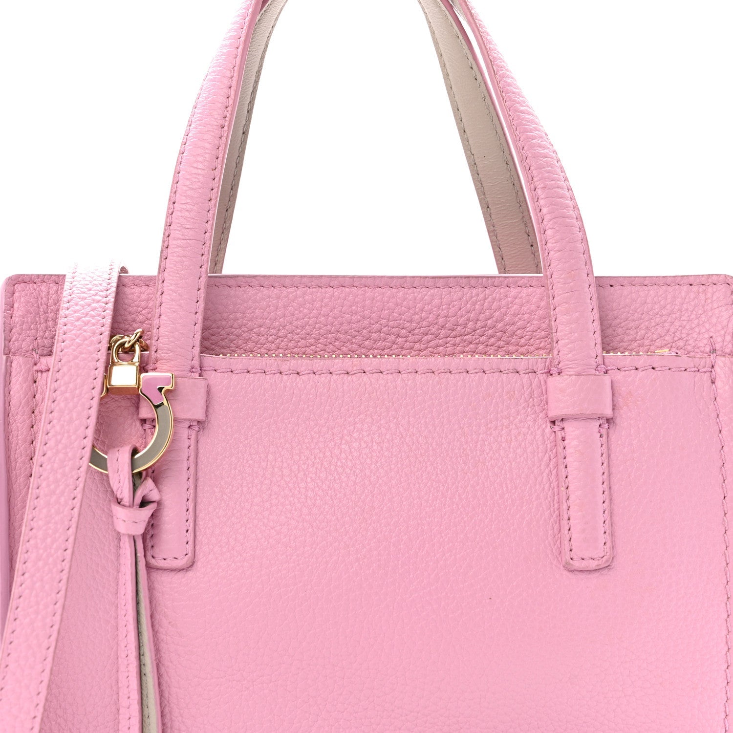 Grained Calfskin Double Handle Small Amy Tote Pink