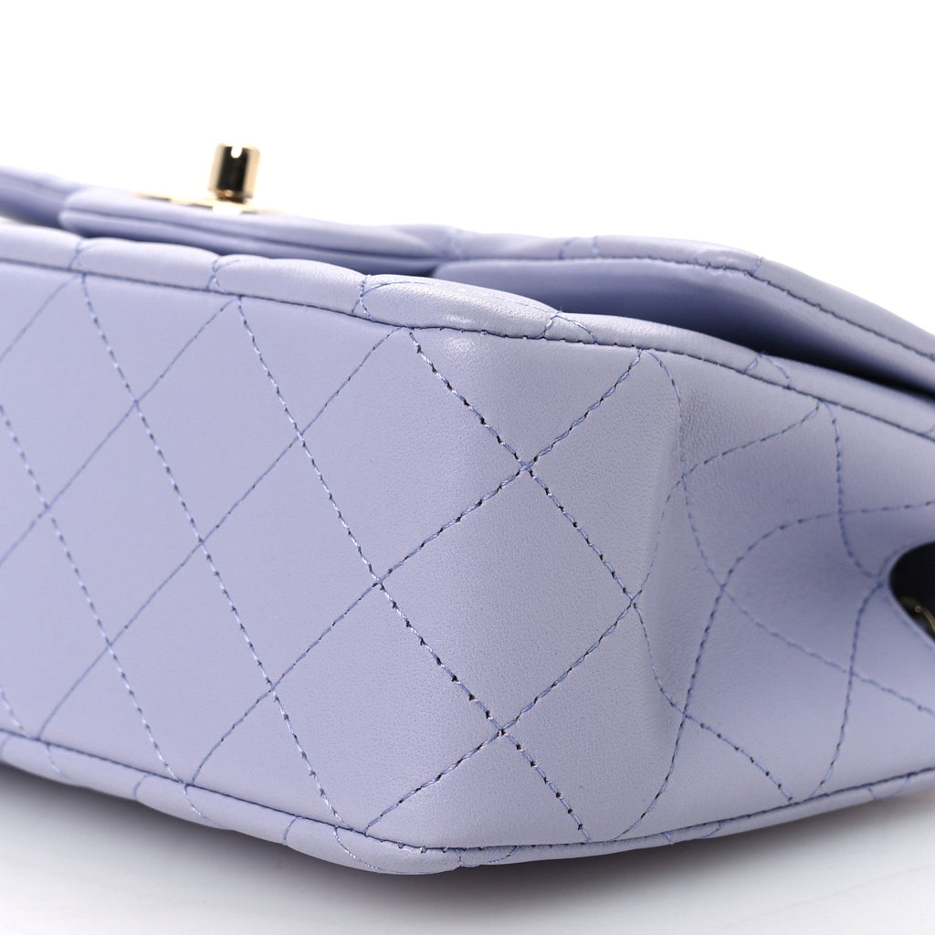 Lambskin Quilted Mini Top Handle Rectangular Flap Light Purple