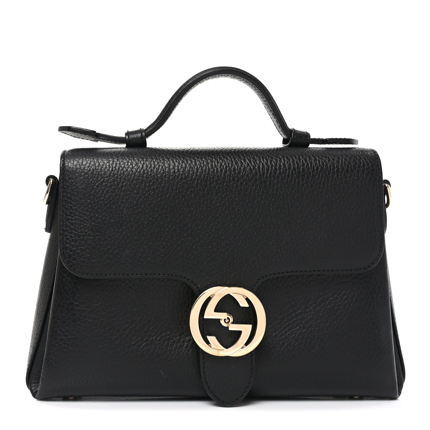 Dollar Calfskin Interlocking G Top Handle Shoulder Bag Black