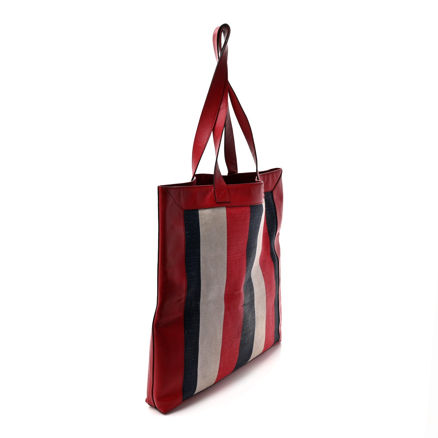 Canvas Calfskin Sylvie Stripe Logo Mens Tote Red White Blue