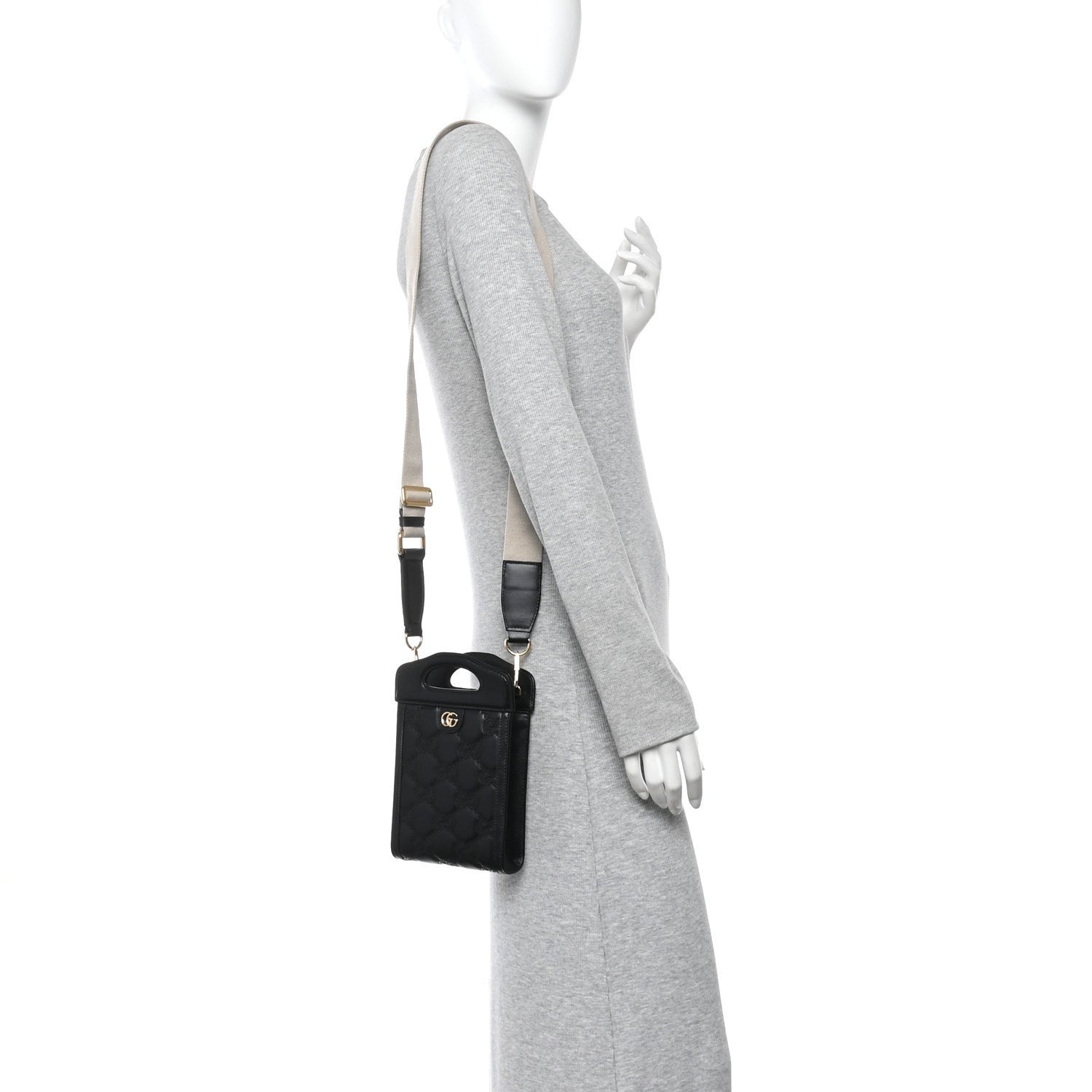 Calfskin GG Matelasse Mini Top Slip Handle Crossbody Bag Black Natural