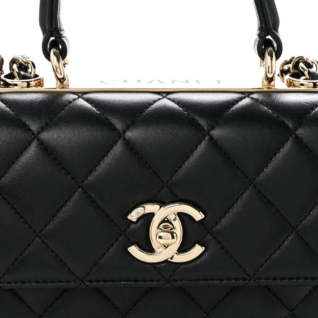 Lambskin Quilted Small Trendy CC Dual Handle Flap Bag Black