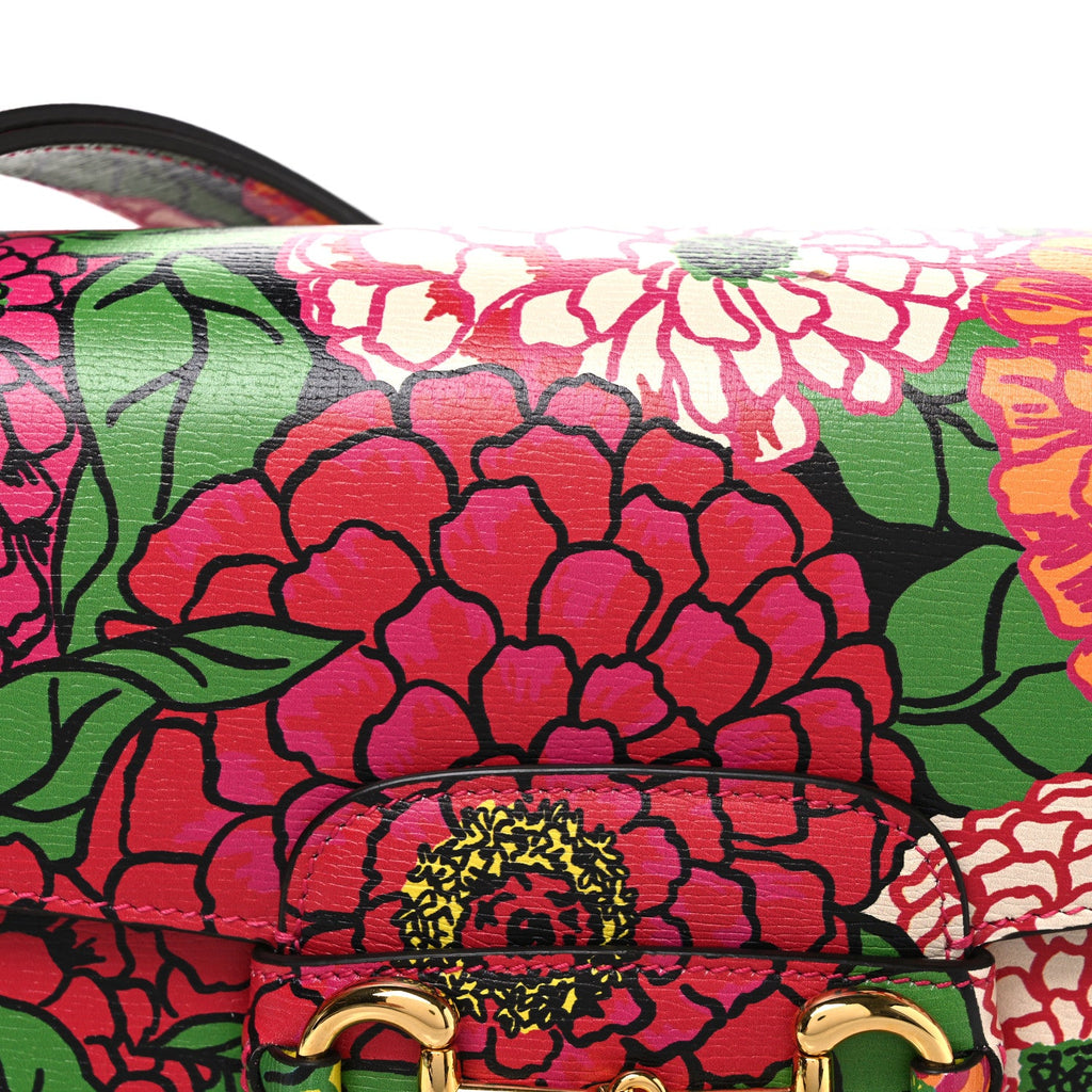 X KEN SCOTT New Shangai Calfskin Pomponica Print Horsebit 1955 Shoulder Bag  Multicolor Fuxia Pompon