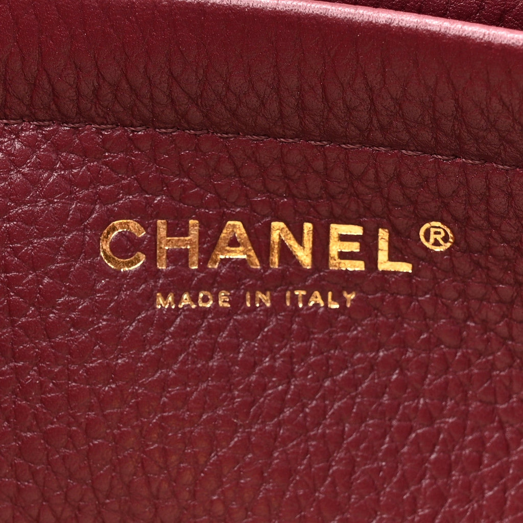 Grained Calfskin Stitched Urban Essentials Small Shopping Bag Burgundy