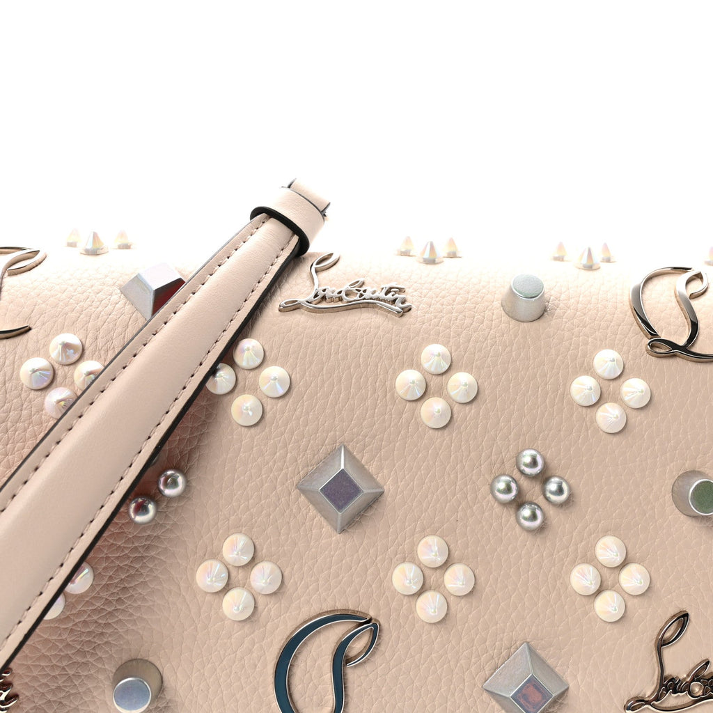 Calfskin Spikes Loubinthesky Paloma Clutch Leche