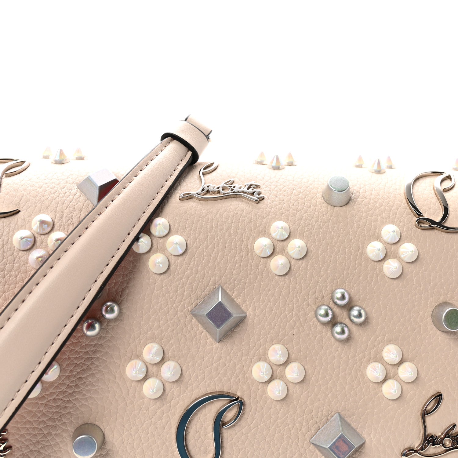 Calfskin Spikes Loubinthesky Paloma Clutch Leche
