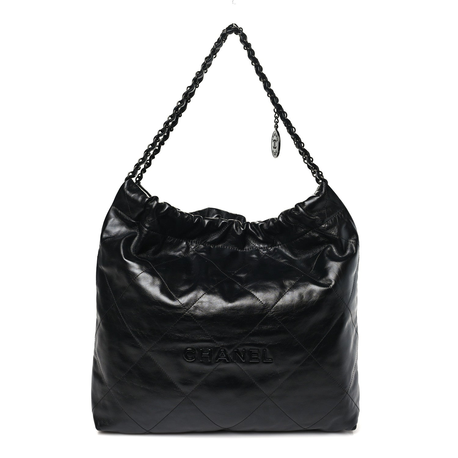 Shiny Calfskin Quilted Large Chanel 22 So Black