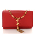 Smooth Calfskin Medium Classic Monogram Kate Tassel Satchel Lipstick Red