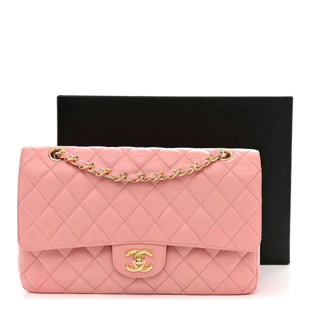 Caviar Quilted Medium Double Flap Pink