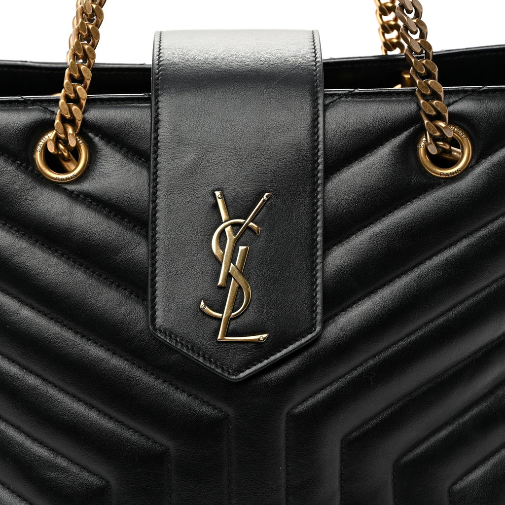 Calfskin Y Quilted Monogram Large Loulou Shopper Black