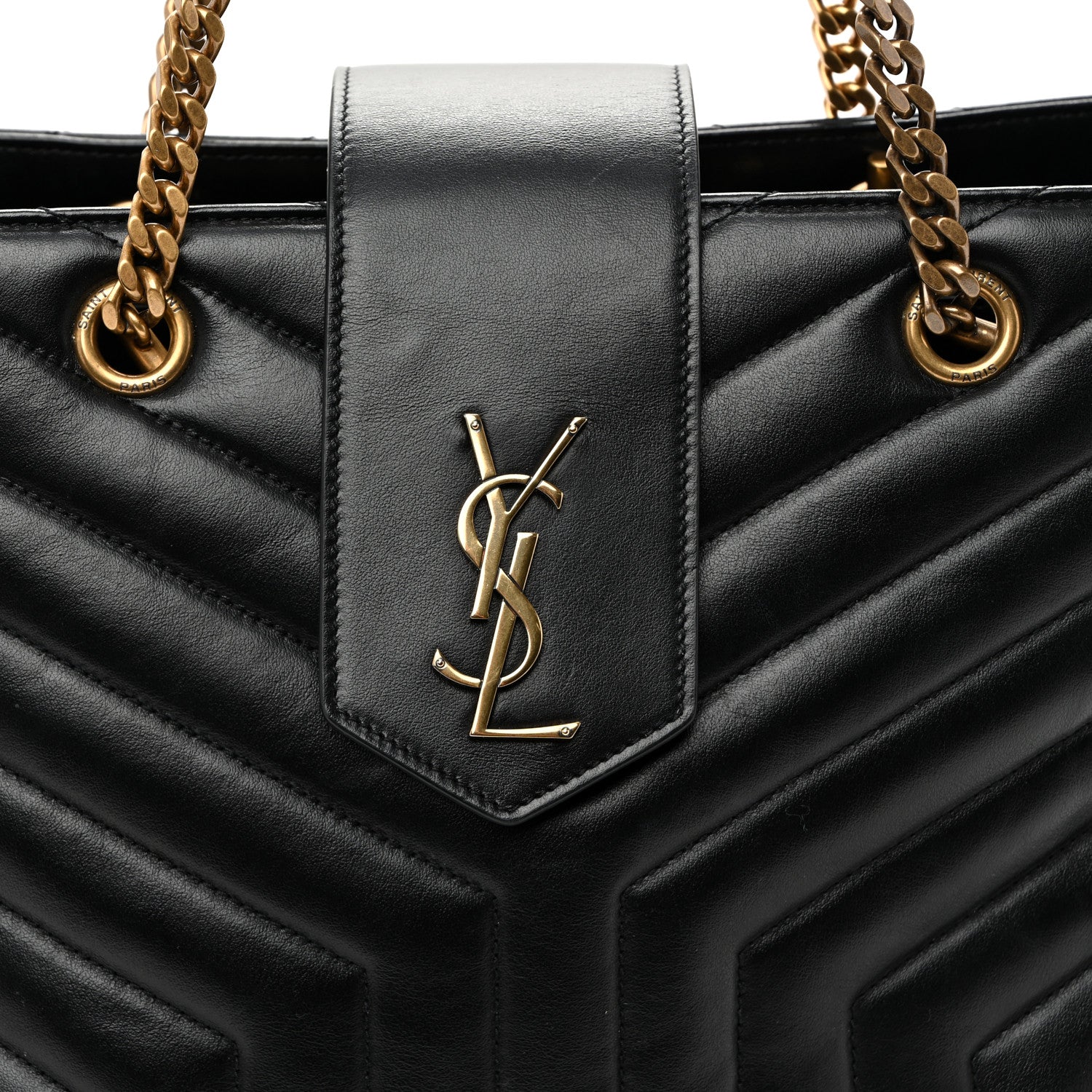 Calfskin Y Quilted Monogram Large Loulou Shopper Black