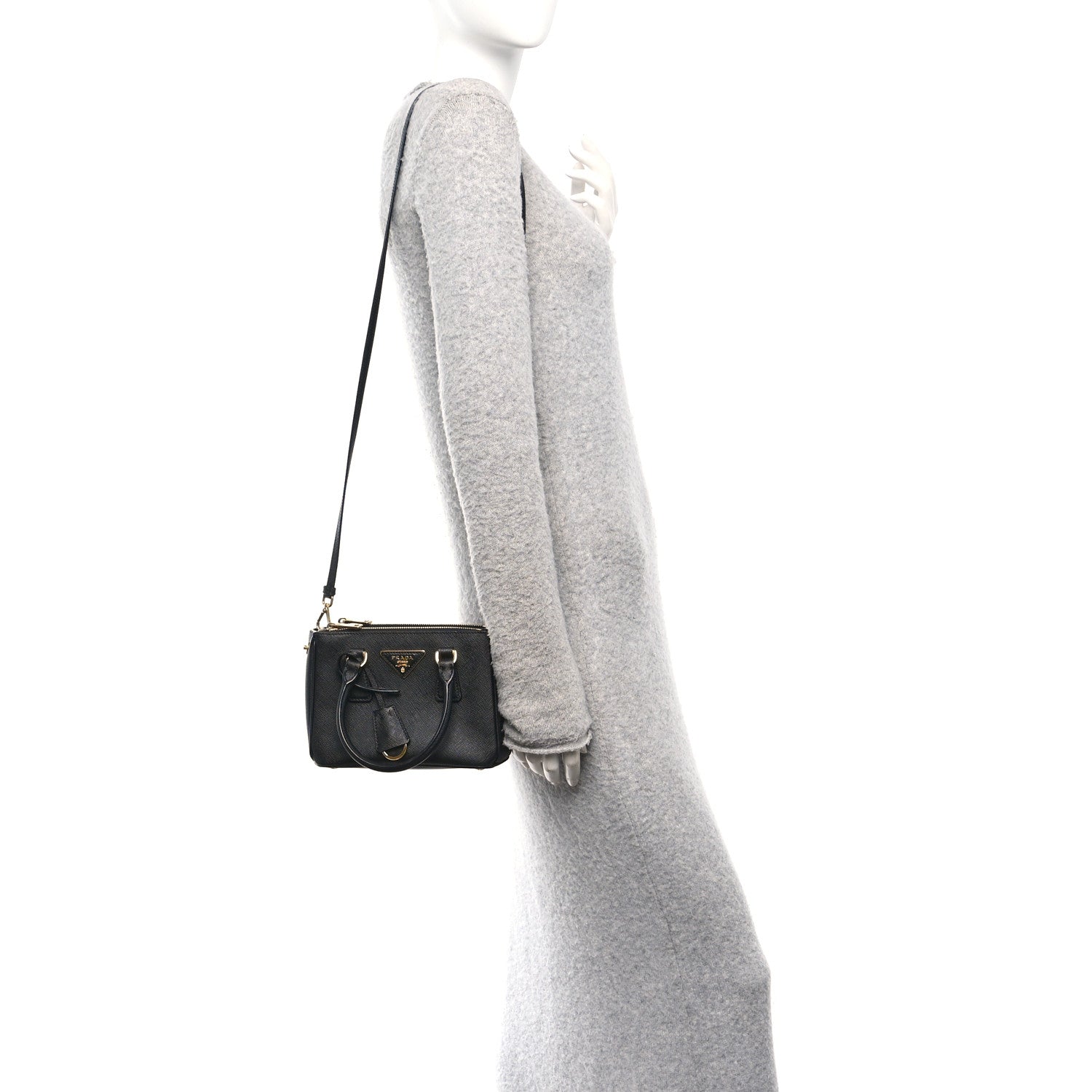 Saffiano Lux Mini Galleria Double Zip Tote Black