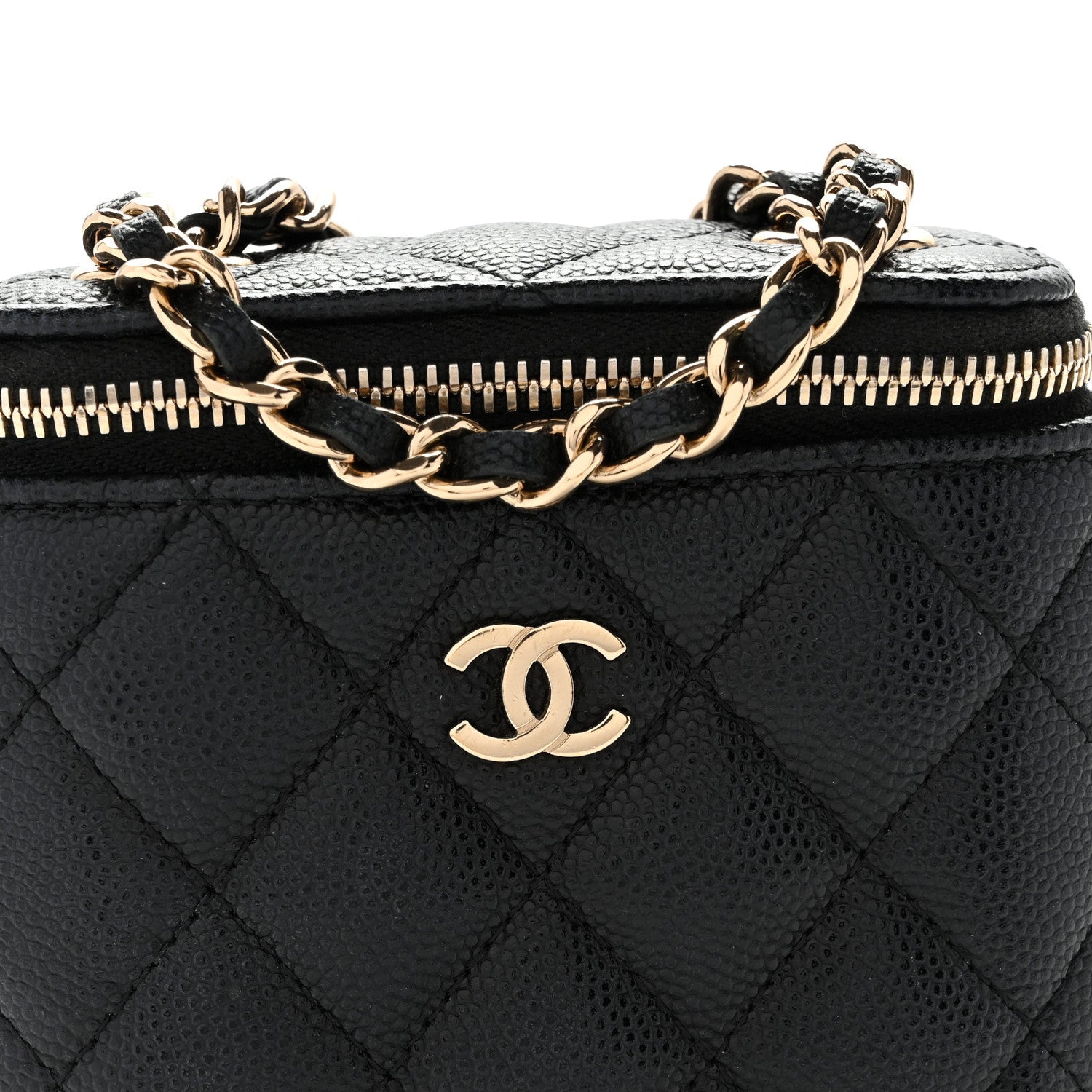 Caviar Quilted Small Vertical Coco Beauty Vanity Case With Chain Black