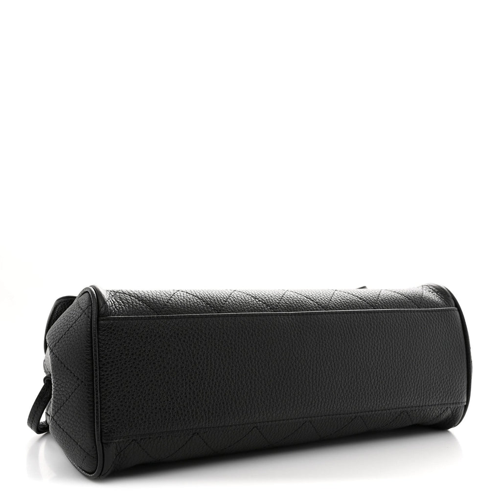 Grained Calfskin Stitched Urban Essentials Small Shopping Bag Black