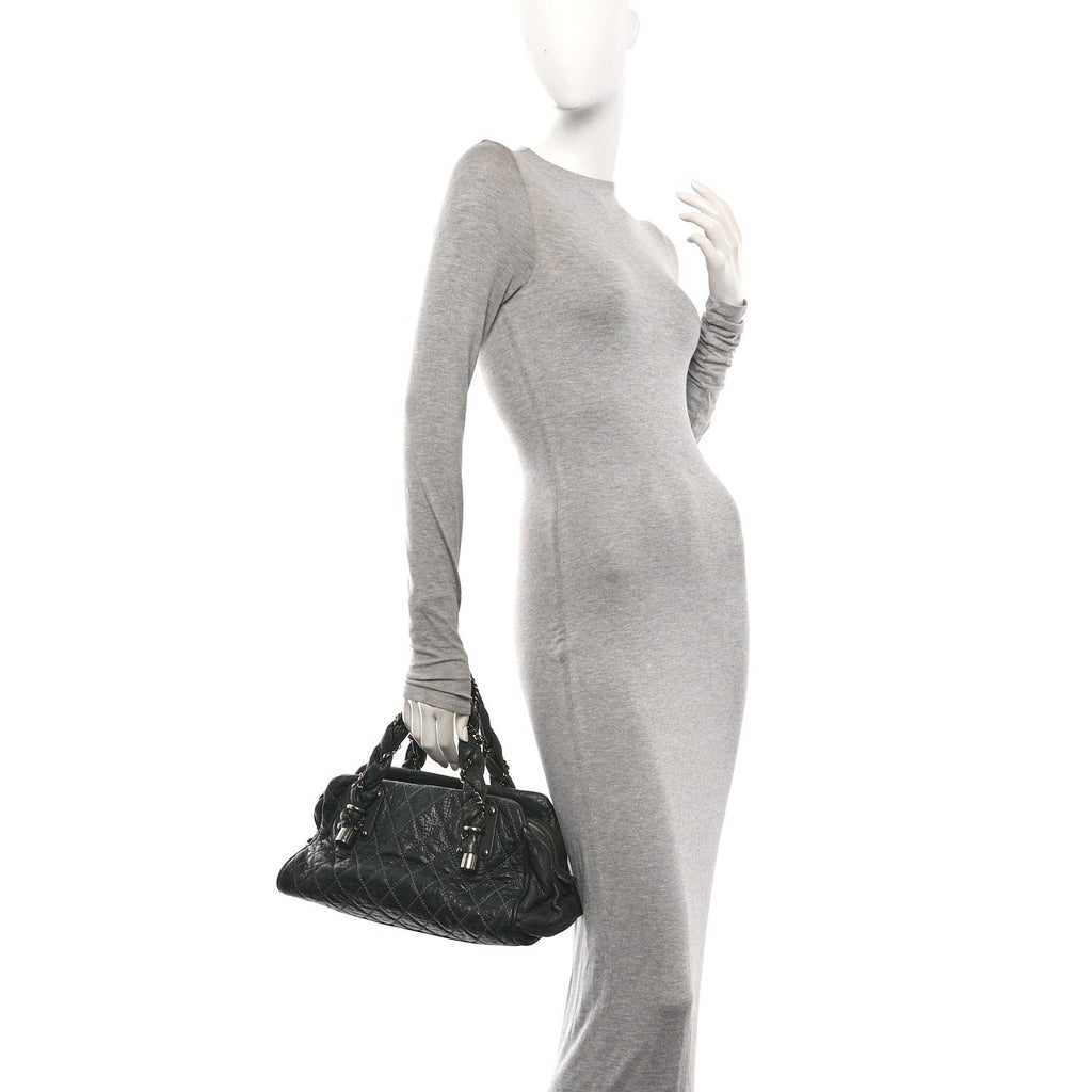 Distressed Lambskin Lady Braid Bowler Grey