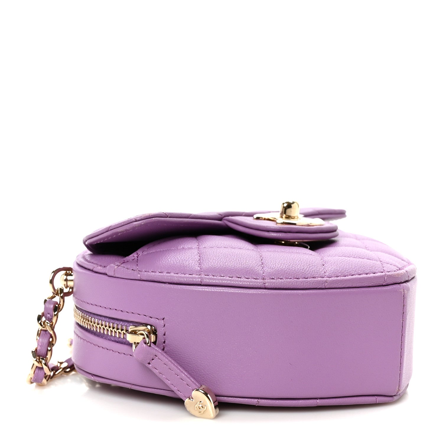 Lambskin Quilted CC In Love Heart Clutch With Chain Purple