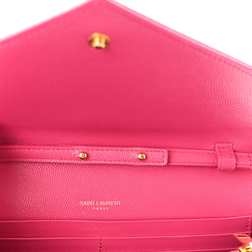 Grain De Poudre Matelasse Chevron Monogram Chain Wallet Lipstick Fuchsia