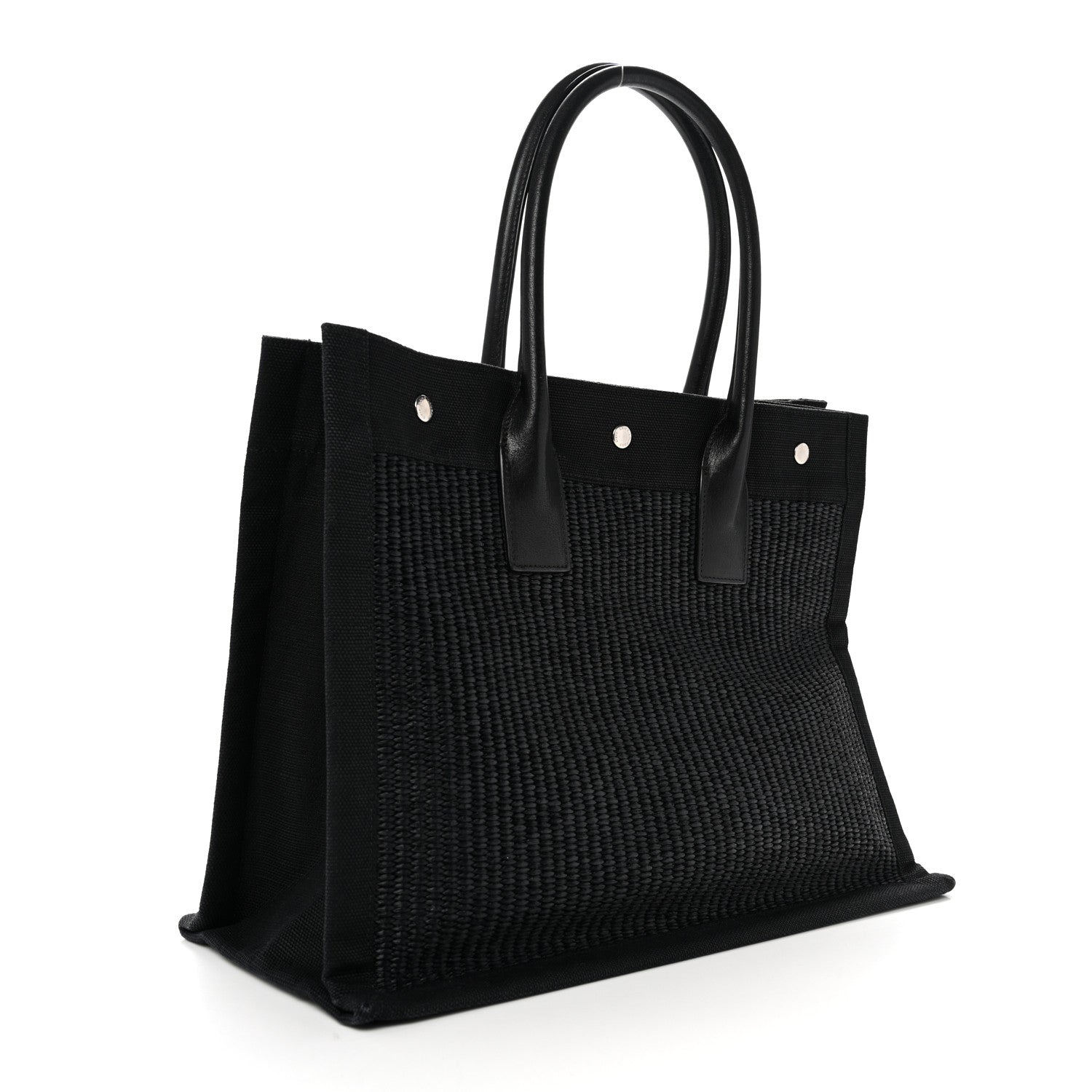 Raffia Linen Calfskin Small Rive Gauche Tote Black